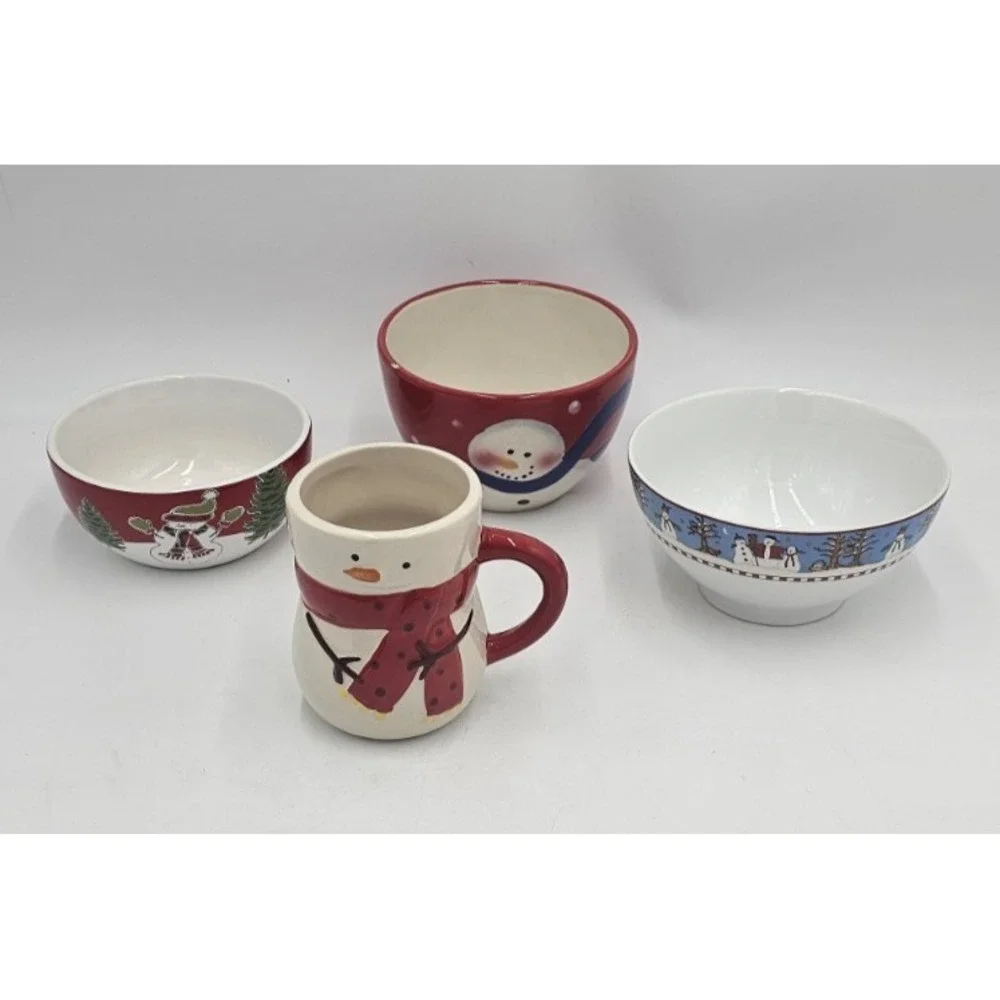 Holiday & Snowman Variety Of Bowls and Cup Christmas